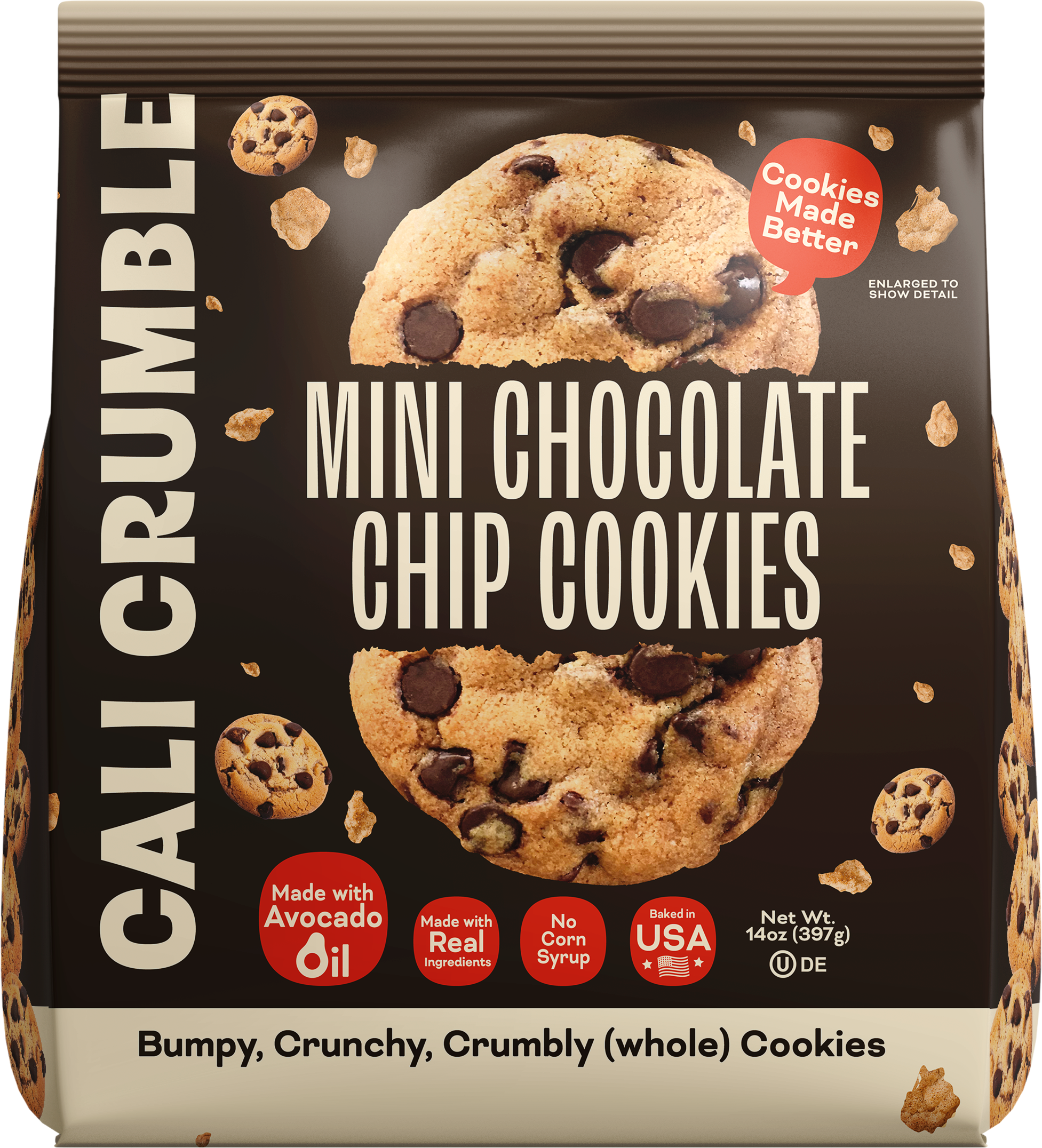 MINI CHOCOLATE CHIP COOKIE - FRONT MOCKUP - VERTICAL BAG 12 OZ