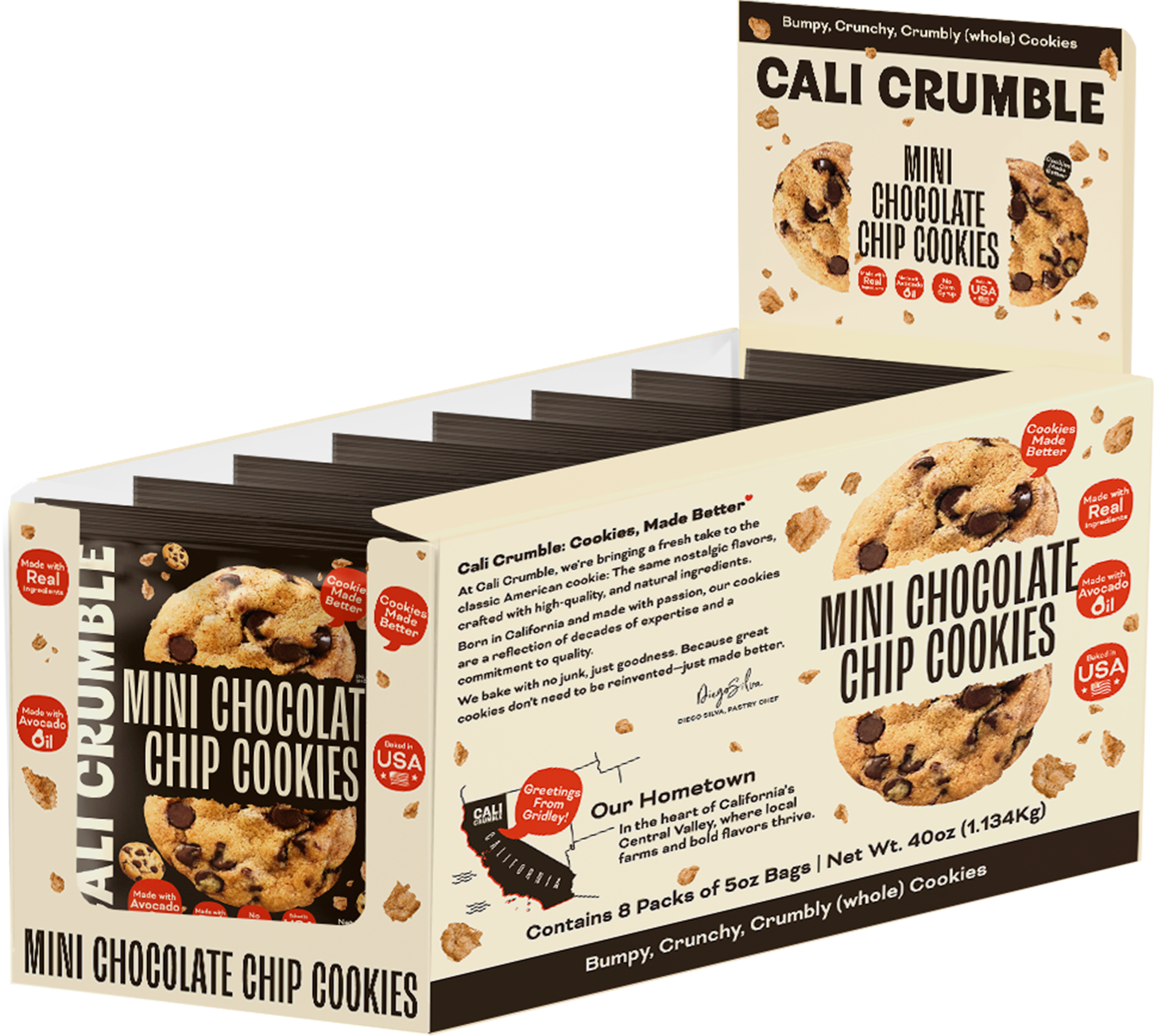 Mini Chocolate Chip Cookie - Front 8-Pack Display Box Bag 3.6oz Pillow Bag pita-bread-pocket-8